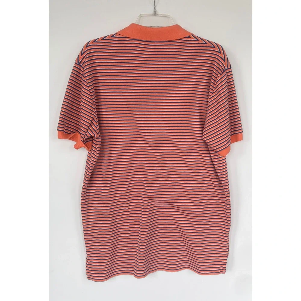 Polo Ralph Lauren Mens Medium Orange Navy Striped Short Sleeve Polo Shirt Cotton